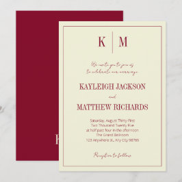Elegant Burgundy Ivory Monogram Wedding Einladung