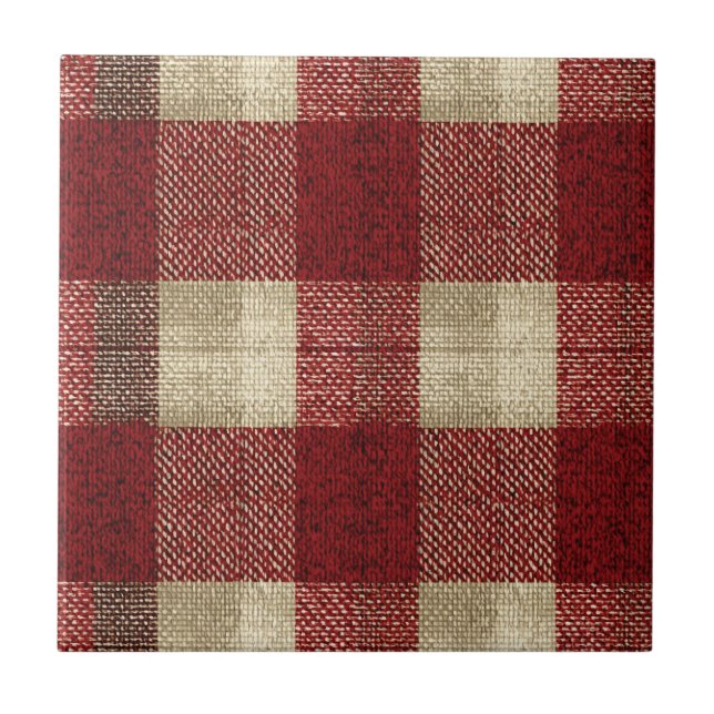 Elegant Burgundy Ivory Rust Red Plaid Pattern Fliese (Vorderseite)