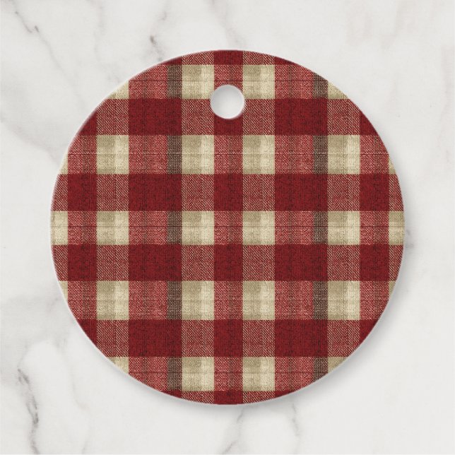 Elegant Burgundy Ivory Rust Red Plaid Pattern Geschenkanhänger (Vorderseite)