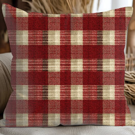 Elegant Burgundy Ivory Rust Red Plaid Pattern Kissen