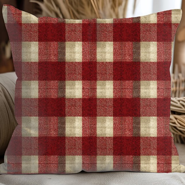 Elegant Burgundy Ivory Rust Red Plaid Pattern Kissen (Von Creator hochgeladen)