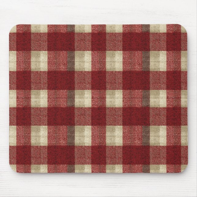 Elegant Burgundy Ivory Rust Red Plaid Pattern Mousepad (Vorne)