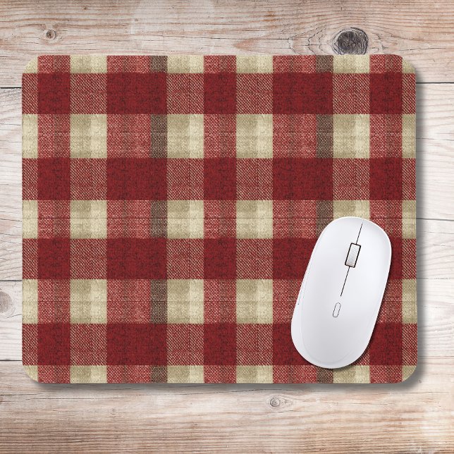 Elegant Burgundy Ivory Rust Red Plaid Pattern Mousepad (Von Creator hochgeladen)