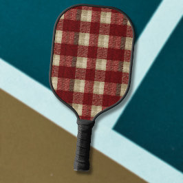 Elegant Burgundy Ivory Rust Red Plaid Pattern Pickleball Schläger