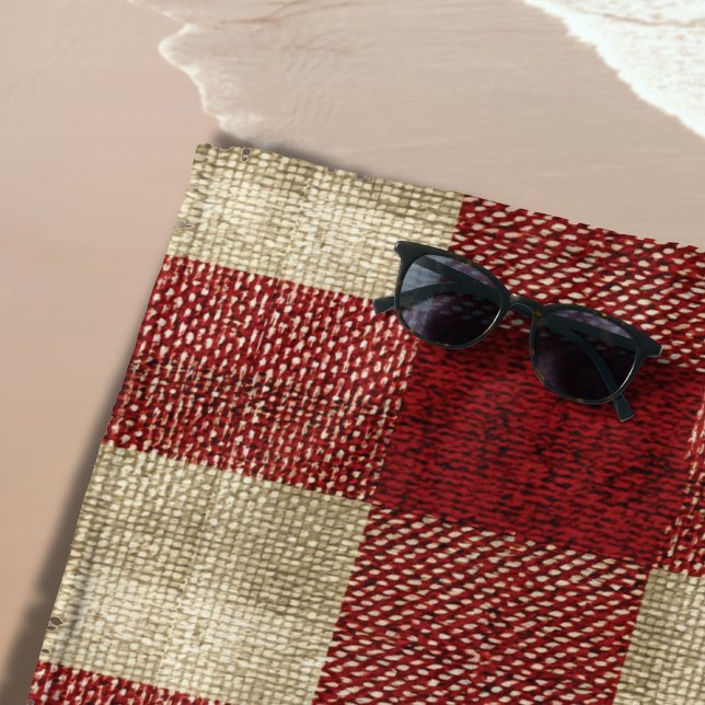 Elegant Burgundy Ivory Rust Red Plaid Pattern Strandtuch (Von Creator hochgeladen)