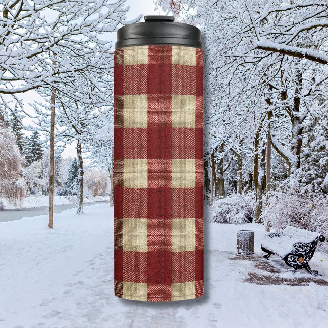 Elegant Burgundy Ivory Rust Red Plaid Pattern Thermosbecher (Von Creator hochgeladen)