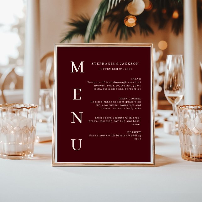 Elegant Burgundy & Ivory Wedding Bar Menu Poster (Von Creator hochgeladen)