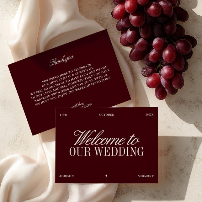 Elegant Burgundy & Ivory Wedding Welcome Card Einladung (Elegant Burgundy & Ivory Wedding Welcome Card)