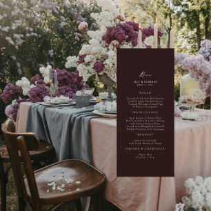 Elegant Burgundy Long Wedding Menükarte