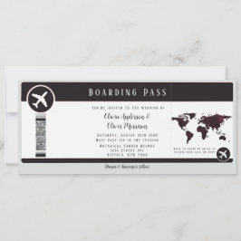 Elegant Burgundy Map Boarding Pass Wedding Einladung