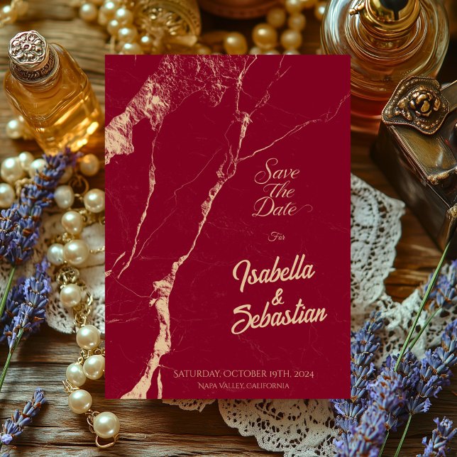 Elegant Burgundy Marble Save the Date Unkraut Einladung (Von Creator hochgeladen)
