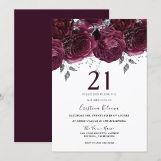 Elegant Burgundy Maroon Rose 21. Geburtstag Party Einladung