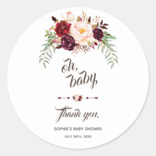 Elegant Burgundy Marsala Floral BABY SHOWER Runder Aufkleber