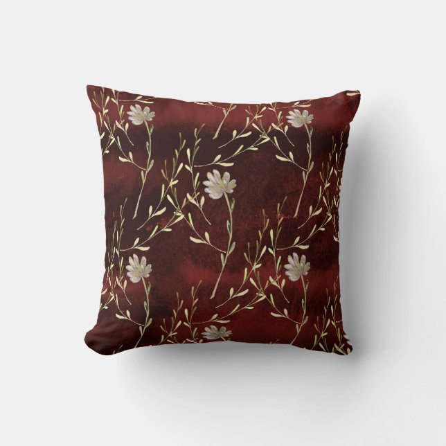 Elegant Burgundy Marsala Floral Kissen (Vorderseite)