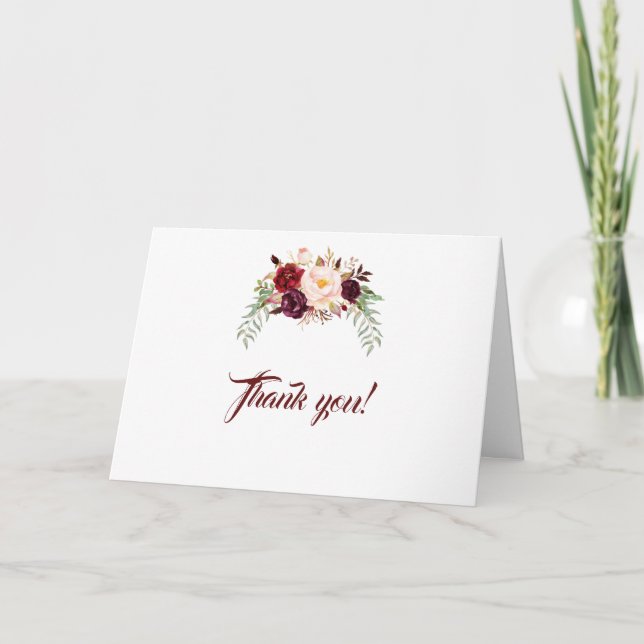 Elegant Burgundy Marsala Floral Wedding Vielen Dan Dankeskarte (Vorderseite)