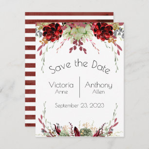 Elegant Burgundy Marsala Succulents Wedding Save The Date
