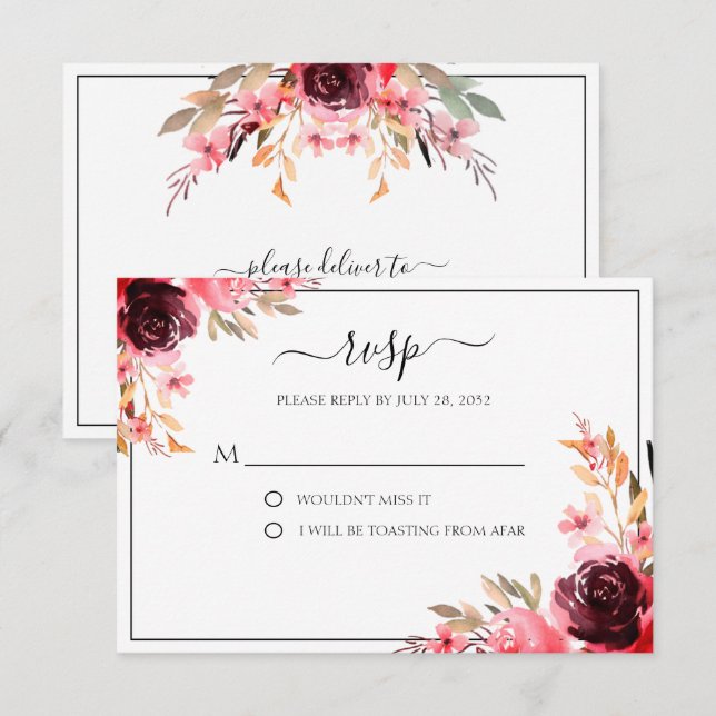 Elegant Burgundy Mauve RSVP Card Karte (Vorne/Hinten)