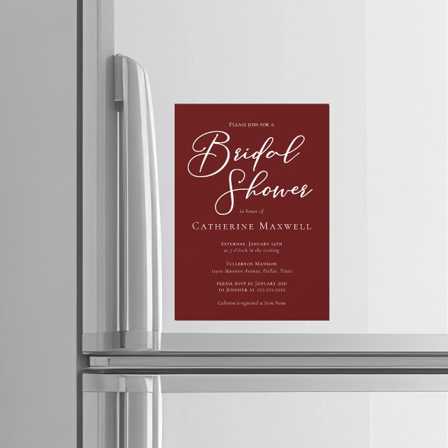 Elegant Burgundy Minimalist Bridal Shower Magneteinladung (Von Creator hochgeladen)