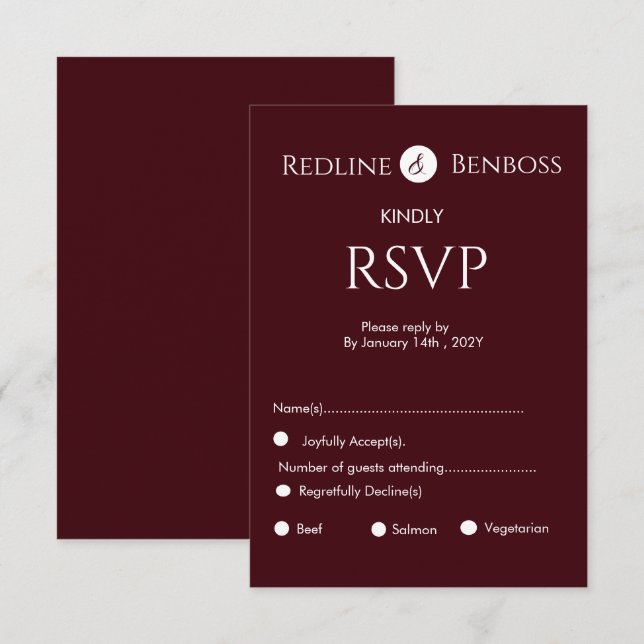 Elegant Burgundy Minimalist Wedding  RSVP Karte (Vorne/Hinten)