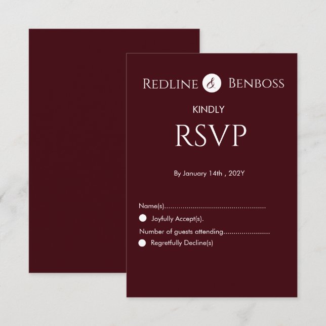 Elegant Burgundy Minimalist Wedding  RSVP Karte (Vorne/Hinten)