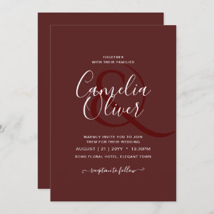 Elegant Burgundy Monochrome Wedding Simple Classic Einladung