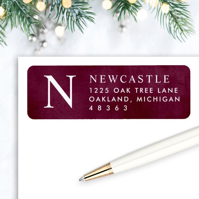 Elegant Burgundy Monogram, erste Rücksendeadresse (Von Creator hochgeladen)