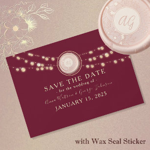 Elegant-Burgundy-Monogram-Hochzeit speichert das D Save The Date