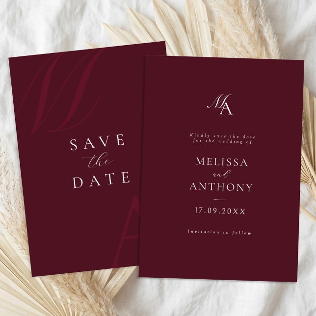 Elegant Burgundy Monogram Modern Wedding Save The Date (Von Creator hochgeladen)