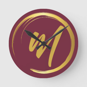 Elegant Burgundy Monogram Runde Wanduhr