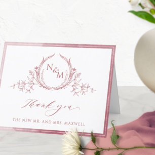 Elegant Burgundy Monogram, Watercolor Wedding Dankeskarte