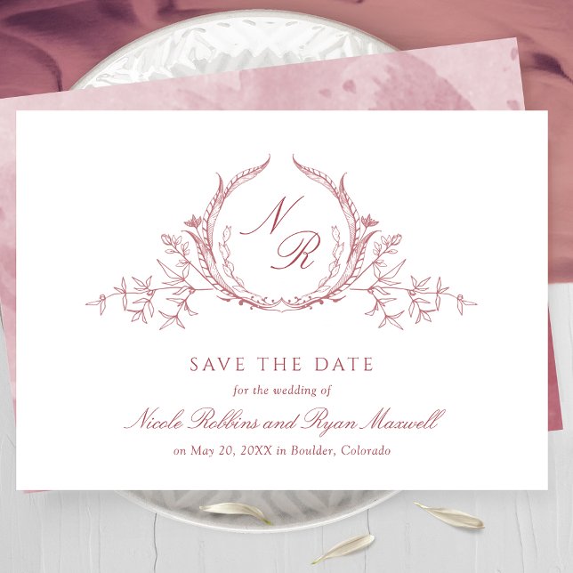 Elegant Burgundy Monogram Wedding Calligraphy Save The Date (Von Creator hochgeladen)