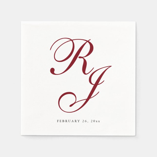 Elegant Burgundy Monogram Wedding Napkins Serviette (Vorderseite)