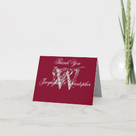 Elegant-Burgundy-Monogramm-Leere eingeklappt Dankeskarte