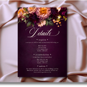 Elegant Burgundy Moody Floral Script Wedding Begleitkarte