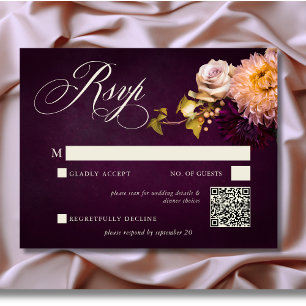 Elegant Burgundy Moody Floral Script Wedding RSVP Karte