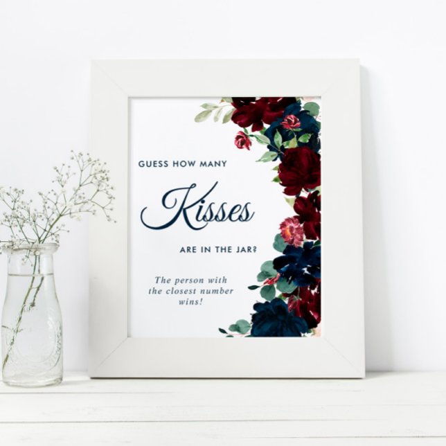 Elegant Burgundy & Navy Blau Wie viele Kisses unte Poster (Von Creator hochgeladen)