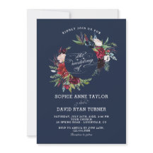 Elegant Burgundy Navy Blue Floral Wreath Wedding