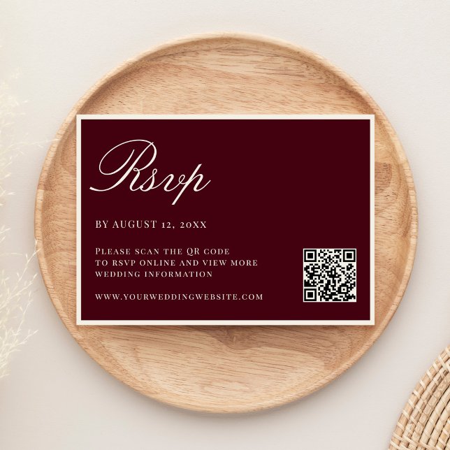 Elegant Burgundy Old Money QR Code Wedding RSVP Karte (Von Creator hochgeladen)