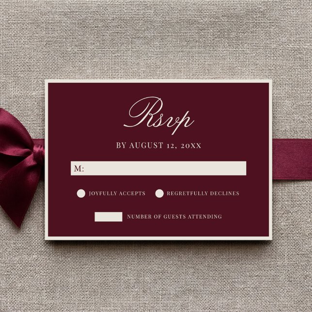 Elegant Burgundy Old Money Wedding RSVP Karte (Von Creator hochgeladen)