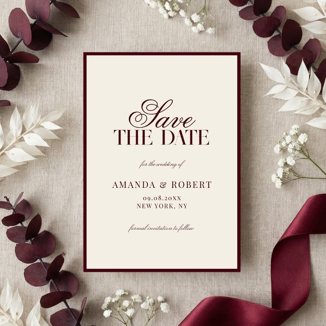 Elegant Burgundy Old Money Wedding Save The Date (Von Creator hochgeladen)