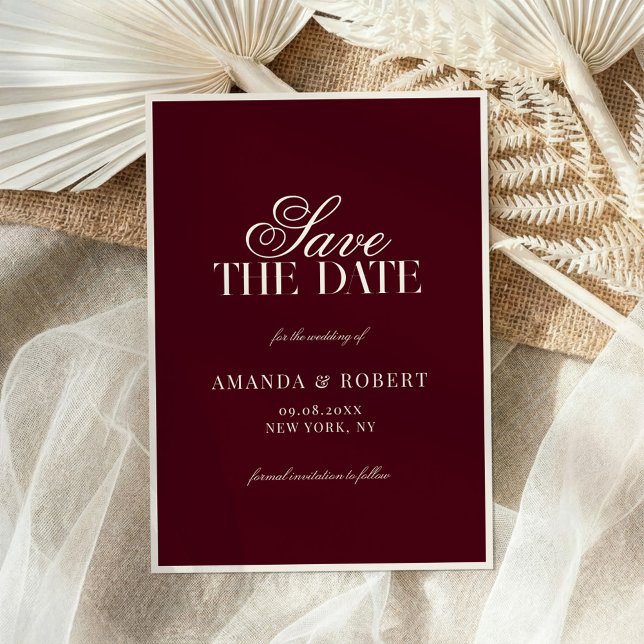 Elegant Burgundy Old Money Wedding Save The Date (Von Creator hochgeladen)