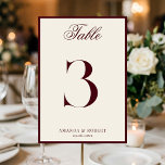 Elegant Burgundy Old Money Wedding Tischnummer<br><div class="desc">Create your own custom wedding table number cards in a luxurious old money style. Add your wedding details in elegant,  timeless typography featured here in burgundy and cream color design.</div>