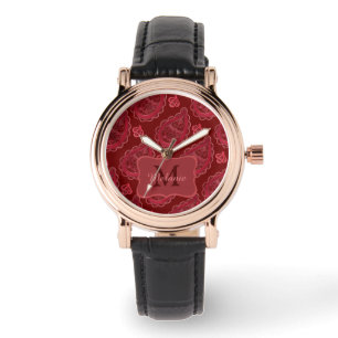 Elegant Burgundy Paisley Pattern Personalisiert Armbanduhr