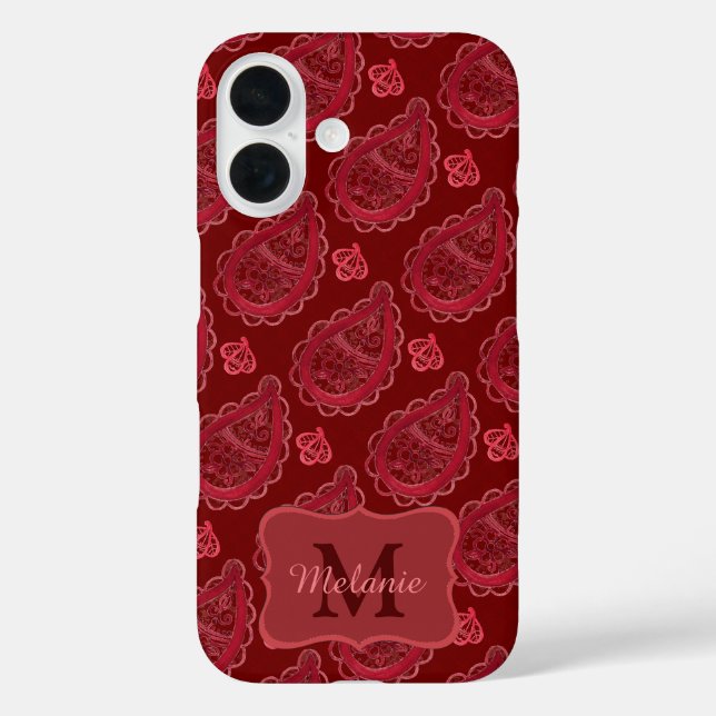 Elegant Burgundy Paisley Pattern Personalisiert Case-Mate iPhone Hülle (Rückseite)