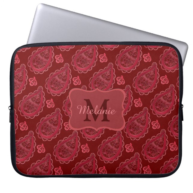 Elegant Burgundy Paisley Pattern Personalisiert Laptopschutzhülle (Vorderseite)