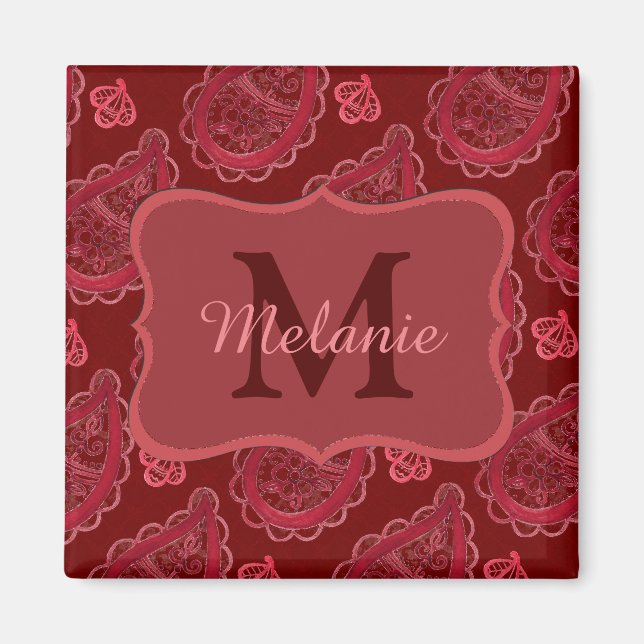 Elegant Burgundy Paisley Pattern Personalisiert Magnet (Vorne)