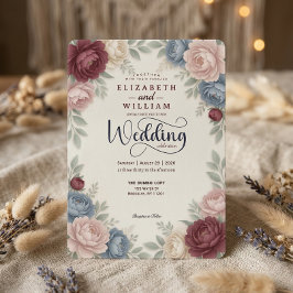 Elegant Burgundy Peonies Roses  QR Code Wedding Einladung