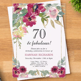 Elegant Burgundy Pink Gold Floral 70. Geburtstag Acryleinladungen