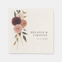 Elegant Burgundy Plum Floral Wedding Napkins Serviette
