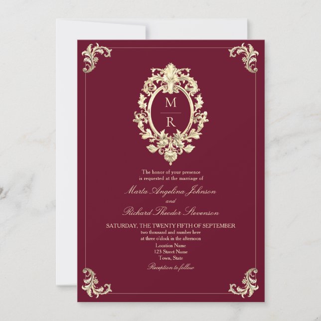 Elegant Burgundy QR Code Wedding Einladung (Vorderseite)